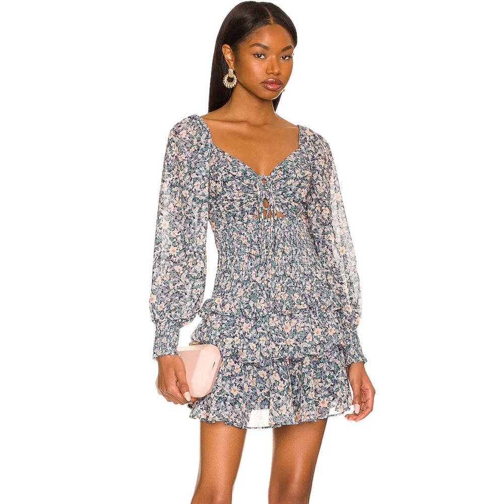 NWT Astr the Label Marietta Dress in Blue Peach Multi Floral